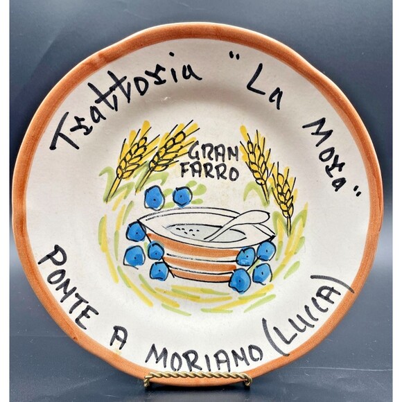 Vtg RISTORANTE BUON RICORDO Vietri Plate Luca Tuscany Italy 9” Farro RARE Design - Picture 1 of 6